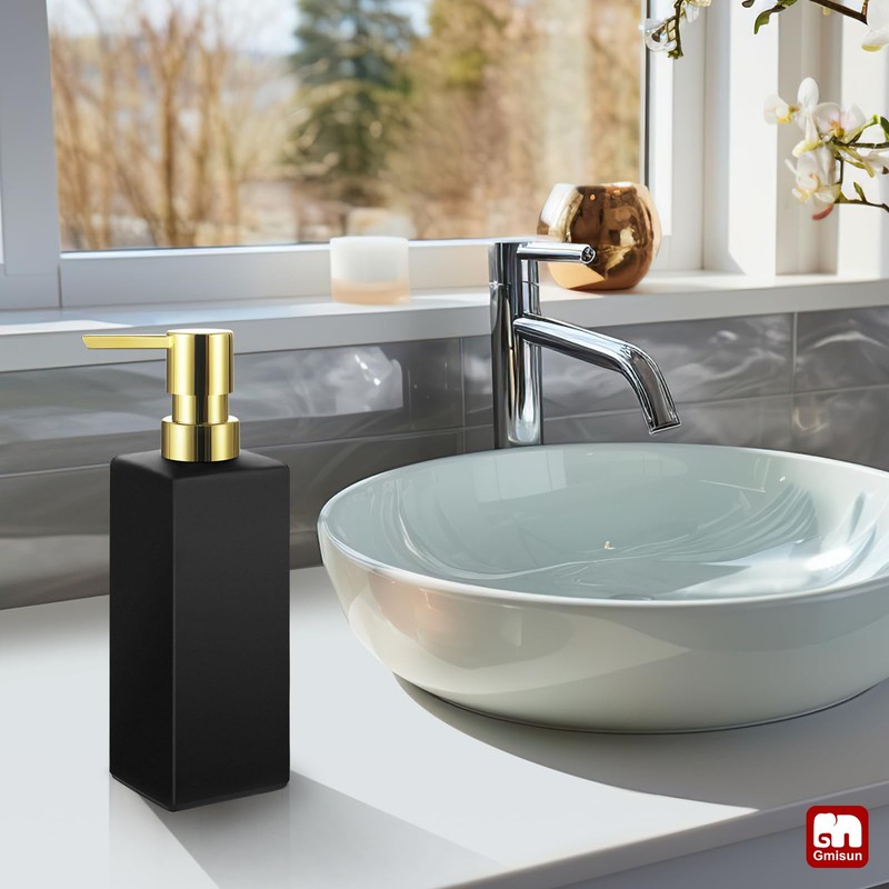 GMISUN Gold Hand Soap Dispenser, Black Glass Soap Dispenser with