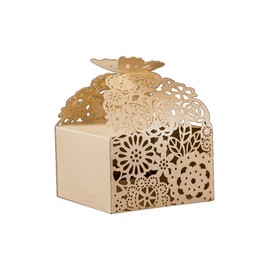 KAZIPA 50pcs Laser Cut Favor Boxes, 2.6" x 2.6" x 1.6" Floral Favor Boxes, Party Favor Boxes for Bridal Shower Anniverary Wedding Party Favor, Ivory