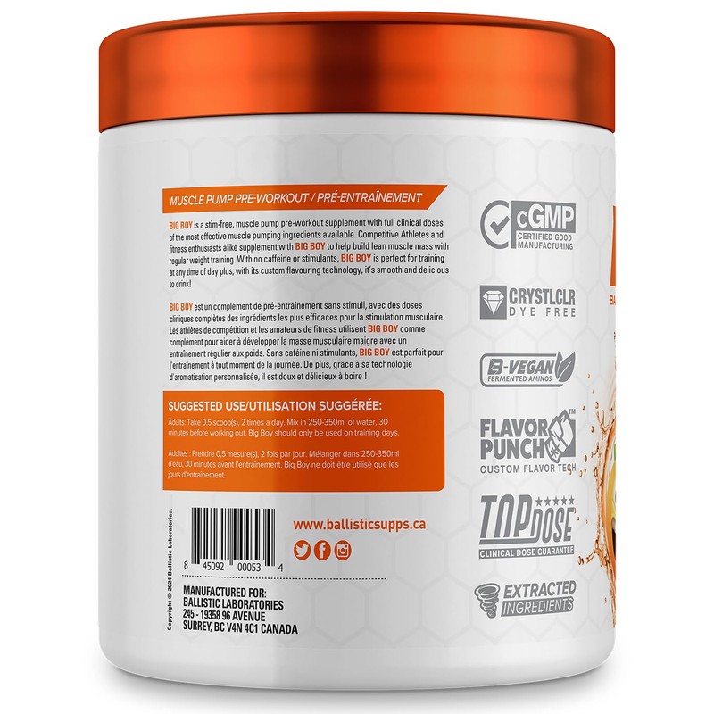 Big Boy Ballistic Supps Muscle Building Pre-Workout Powder, Stim-Free, L-Citrulline