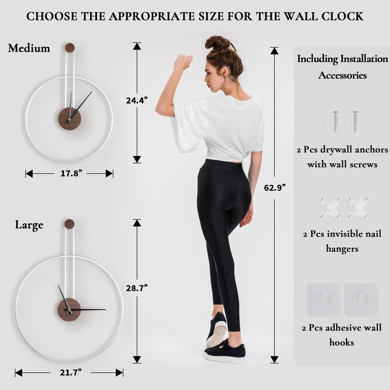 DRELIFAM Modern Wall Clock Large Wall Clocks with Walnut Dial