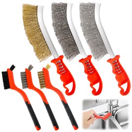 6 Piece Wire Brush Set, Wire Brush, Hand Wire Brush Set, Stainless Steel Brush, Wire Brush, Brass Nylon, Small Wire Brush with Curved Handle for Cleaning, Welding Slag, Rust, Drill, Wood Colour