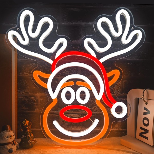 kzjspn Christmas elk neon sign for wall decoration, dimmable LED