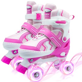 Roller Skates for Kids, Adjustable Quad Skates for Youth Teen Age 5-8 with Light Up Wheels, Children Beginners Rollerskates for Indoor Outdoor Spots