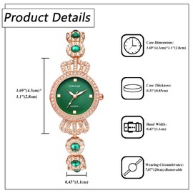 JewelryWe Women's Quartz Analog Round Small Rose Gold Waterproof Stainless Steel Bracelet Wristwatch for Daily Use, Crown - Rose Gold/Green, Bracelet