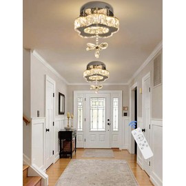 Flashing God Dia 8“ Modern Crystal Chandelier Living Room Mini Chandeliers Dinning Room Crystal Raindrop Chandelier Flush Mount Ceiling Light LED Dimmable 2700k 4500k 6000k
