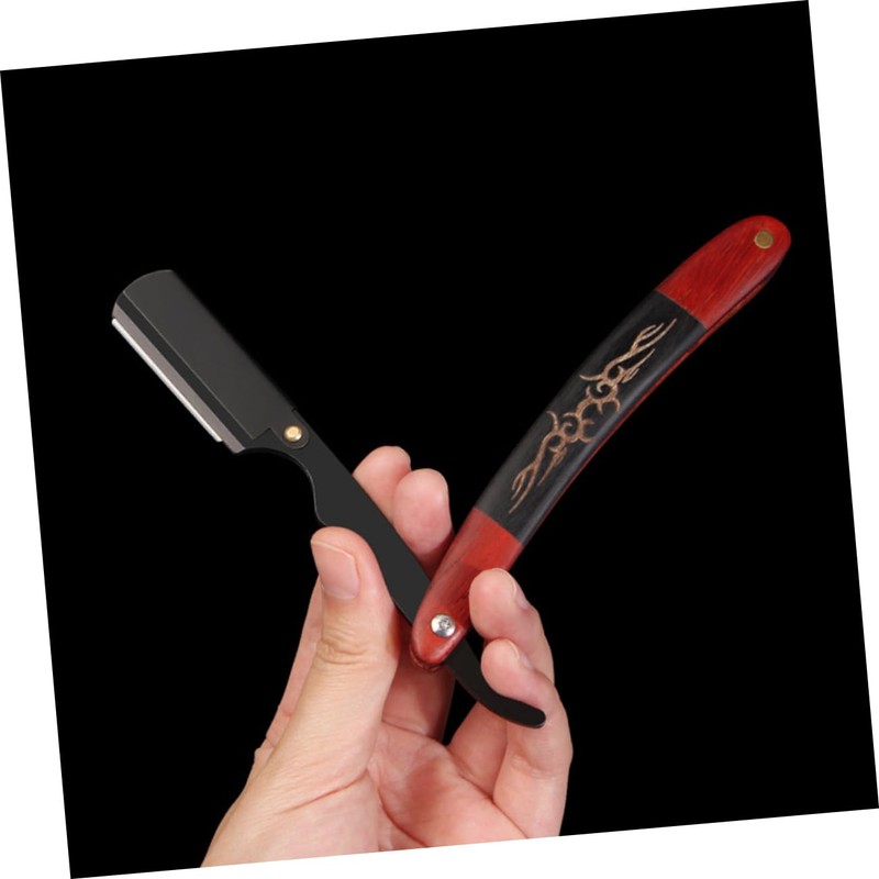 FRCOLOR Stainless Steel Barber Blade Holder Ebony Handle Traditional Shaving