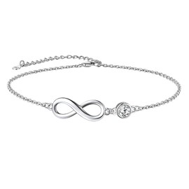 Suplight Women's Anklet, Popular, 925 Silver, Zirconia, Simple, Birthstone January, Accessory, One size, Stone Silver