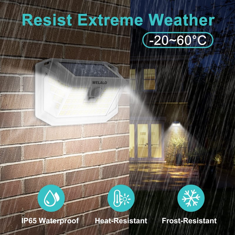 WELALO Solar Motion Sensor Lights Outdoor, [3 Modes/4 Pack/188 LED]