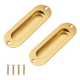 MOROBOR 2 PCS Recessed Cabinet Handles, Gold Stainless Steel Oval Knob with Screws, Exposed Installation Embedded Pull Handle for Wardrobe Drawer Flush Sliding Door -120 mm/4.72 in