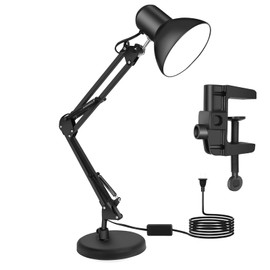 GPOASRI Metal Desk Lamp with Clamp, Clip Desk Lights for Home Office, Work, Study, Reading, Multi-Joint, Black，Swing Arm, Adjustable Gooseneck Table Lamp