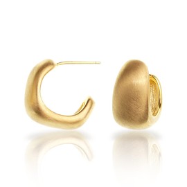 Frigotine Chunky Gold Croissant Half Hoop Earrings for Women, Trendy Statement Thick Matte Metal Open Dome C Huggie Hypoallergenic Cartilage Stud Prom Jewelry Gifts