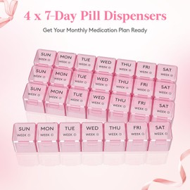 Lifewit Monthly Pill Organiser, 28 Day Tablet Pill Box, Pink, 1 Pack