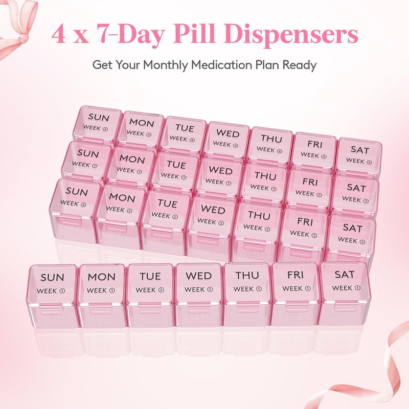 Lifewit Monthly Pill Organiser, 28 Day Tablet Pill Box, Pink,