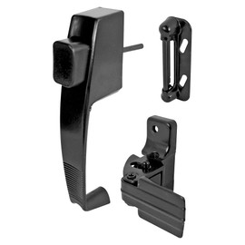 Prime-Line K 5071 Push Button Latch w/ Tie Down, Single Unit, Black – Designed to Accommodate Multiple Surfaces, Complete with Night Lock, Contemporary Design (Single Pack)