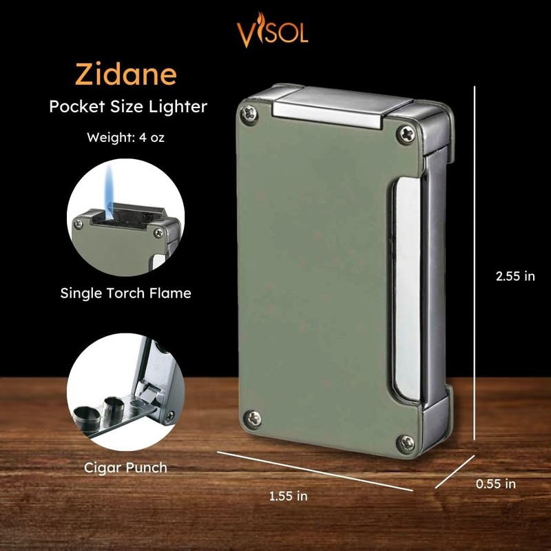 Visol Zidane Butane Torch Single Flame Refillable Gas Lighter, Built