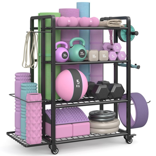 Adjustable Weight Rack for Home Gym Dumbbells, Yoga Mat Storage