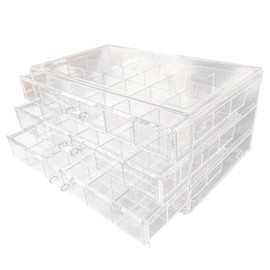 Jemjosh Acrylic Transparent Earrings Jewelry Organizer with 3 Drawers 72 grids, Stackable Necklace Rings Display Storage Case Box Holder, Clear