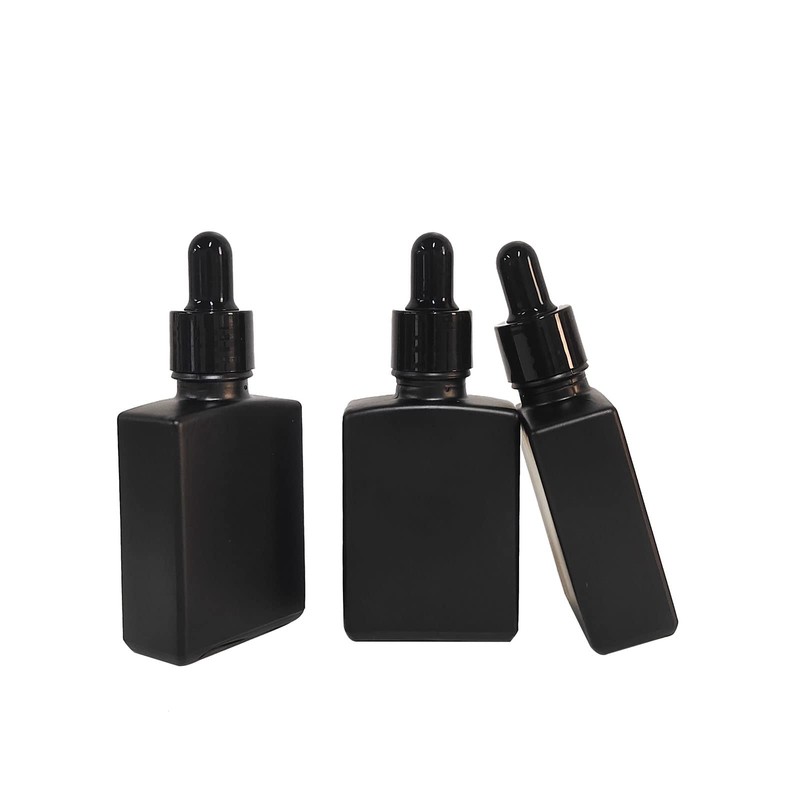 BEGIKET 12 Pack 1 oz Black Square Glass Dropper Bottle