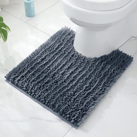 FLOLEOPA Bathroom Contour Rug (24 X 20 Inches, Dusty Blue) Non-Slip Bath Mat for Bathroom Water Absorbent Soft Microfiber Shaggy Bathroom Mat Machine Washable Bathroom Mat U-Shaped Toilet Mat