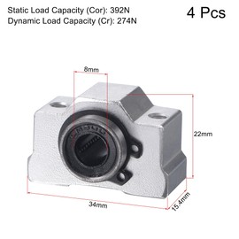 sourcing map SCV8UU Linear Ball Bearing Slide Block Units, 8mm Bore Diameter 4pcs
