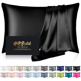 Silk Pillowcase for Hair and Skin, Mulberry Silk Pillow Cases Queen Size, Smooth Anti Acne Cooling Beauty Sleep Both Sides Natural Silk Satin Pillowcases with Hidden Zipper, Gifts for Women Men, Black