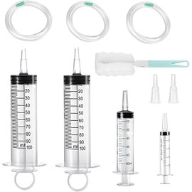 100 ml Syringe, 4 Pieces Large Syringes with Hose, 100 ml, 60 ml, 20 ml Plastic Syringe, Reusable Plastic Syringe for Refilling, Measuring Oil, Laboratories, Garden, Industry
