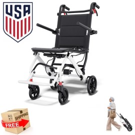18LB Urltra-Light Foldable Portable Transport Wheelchair With Telescopic Hand