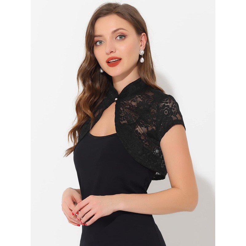 Allegra K Women's Lace Shrugs Stand Collar Cropped Formal Shoulder