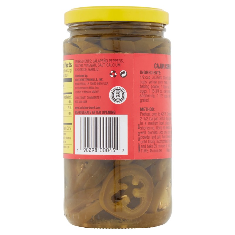 Louisiana Brand Sliced Jalapeno Peppers, 12 Ounce Glass Jar (Pack
