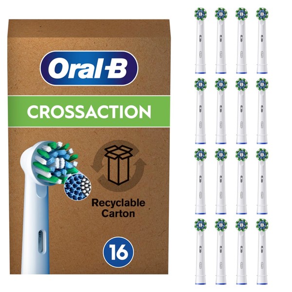 Oral-B Pro Cross Action Brossettes pour Brosse à dents électriques, Pack De 16 Unités, Convient À Une Boîte Aux Lettres,Blanc