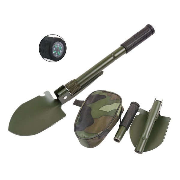 Military Small Folding Camping Shovel, Mini Compact Pickaxe with Carrying