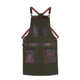Premium Canvas Apron with Leather 2 Zip Pockets & Holders – Ideal for Chefs, Bakers, Butchers,Stylish, Adjustable – Green, Tan Black, Blue. (Green)