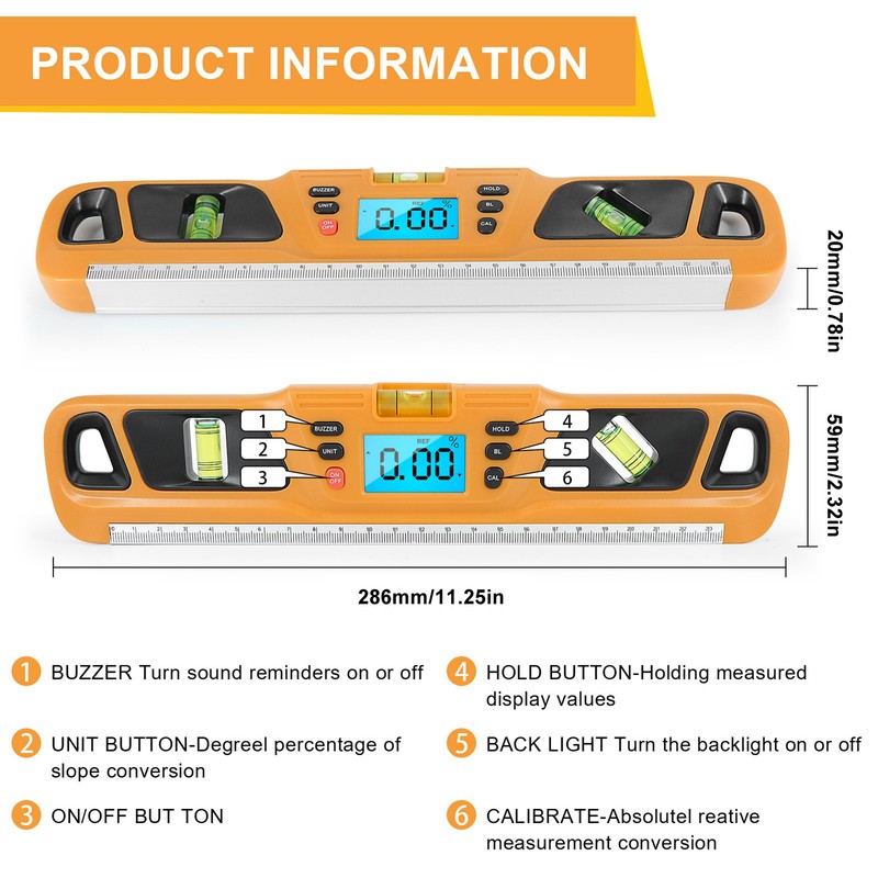 Digital Protractor LCD Display Stainless Steel Magnetic Level Multifunctional Angle