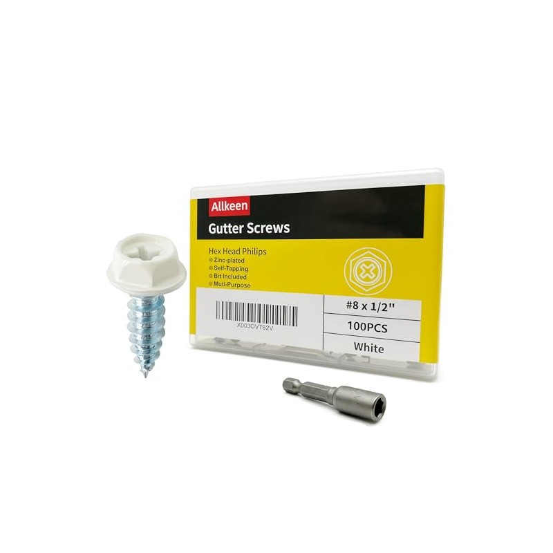 #8 x 1/2" Self-Tapping Gutter Screws White Painted Hex Head