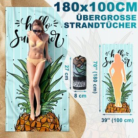 Lorymachy Microfibre Beach Towel - 180 x 100 cm Beach Towel XXL, 250 GSM Quick-Drying Bath Towel Beach, Skin-Friendly Beach Towel for Beach, Equipped with Storage Bag (Pineapple)