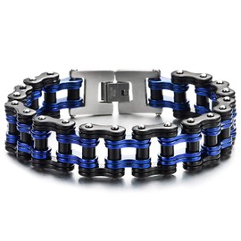 COOLSTEELANDBEYOND Masculine Mens Bike Chain Bracelet of Stainless Steel Two-Tone Polished, Stainless Steel, not-applicable