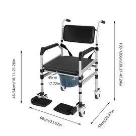 Rolling Shower Chair, Commode,Chair with Wheels, Folding Shower Chair Transport Chair,Rolling Bathroom Wheelchair for Handicap, Elderly, Injured Or Disabled, 4 Wheel Brake,Shower Commode Wheelchair