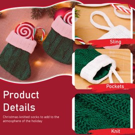 4Pcs Christmas Stockings 4.3x3.9 Mini Christmas Stockings Green and Red Rustic Knit Christmas Stockings Small Goodie Bags for Christmas Tree Decorations Family Home Decor Stockings Christmas Knit