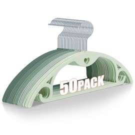 IEOKE Velvet Hangers, 50 Pack No Shoulder Bumps Ultra Thin Space Saving 360 Degree Swivel Heavy Duty Hook Durable Hanger for Suit Sweaters Coat Jackets Shirts Dresses (50 Pack, Green/Multi)