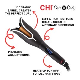 CHI Spin N Curl 1″ Ceramic Rotating Curling Iron, Adjustable Preset Heat Settings for All Hair Types, Salon-Quality Curls & Waves, Auto Shut-Off, Tangle Protection, Onyx Black