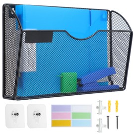 TSDRBWO 1 Pocket File Holder Organiser Hanging, Magazine Rack For Wall, Wall Mounted File Organiser Rack, Hanging Wall File Organizer A4, Mesh Wall File Organiser, Filing Tray, Document Holder