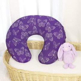 Nursing Pillow Cover, Breastfeeding Pillow Cover for Baby Girls Boys, Soft Stretchy Nursing Pillowcase for Infant Newborn, Removable Slipcover for Nursing Pillows, Purple Butterfly(Only Cover)