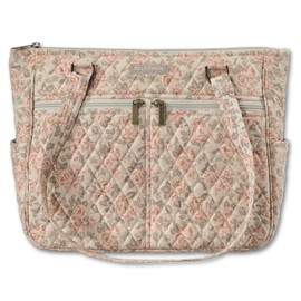 Bella Taylor Everyday Shoulder Bag for Women | Lightweight Quilted Cotton Fabric Purse with 10 Pockets | Cameo Rose