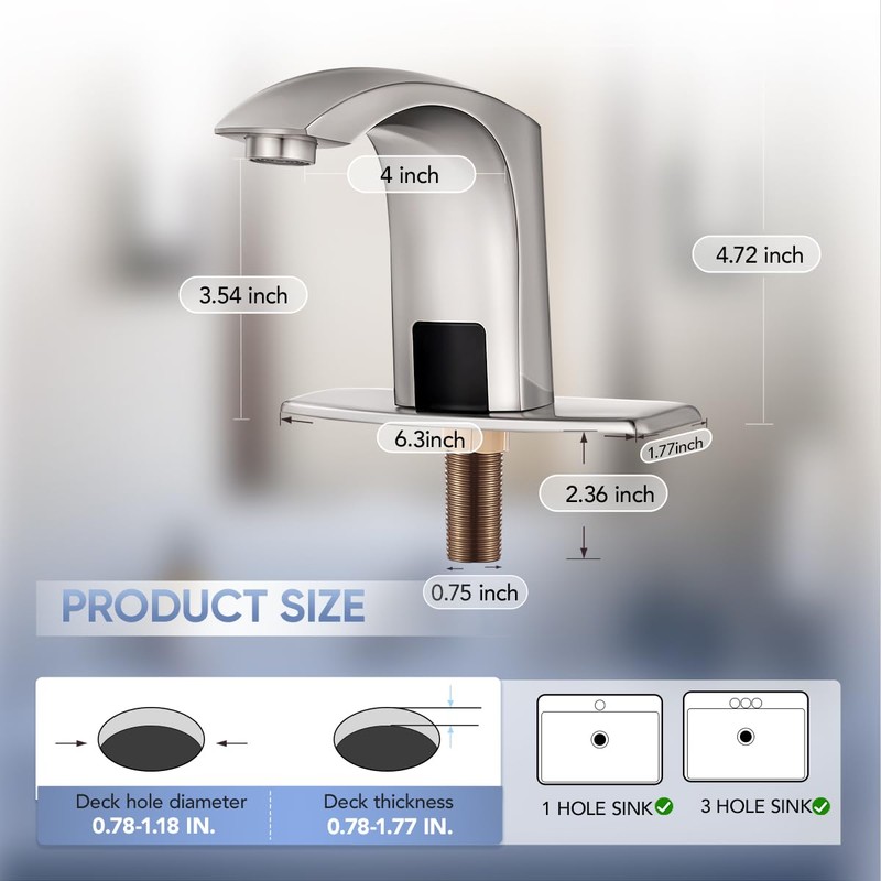 HHOOMMEE Automatic Touchless Bathroom Sink Faucet Sensor Motion Activated Commercial