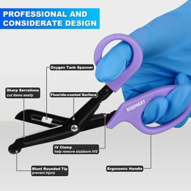 Trauma Shears & Pen light for nurses - 7.5" Fluoride Coated Medical scissors and LED Penlight for Nurse, Doctor, First Aid, EMT, EMS, Nursing (Purple Bandage Scissor + Pink & Green Pen lights)