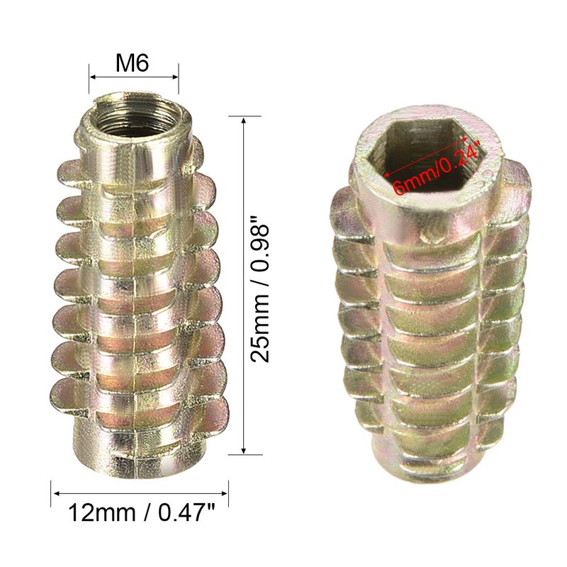 sourcing map Furniture Threaded Insert Nuts Zinc Alloy Hex-Flush M6