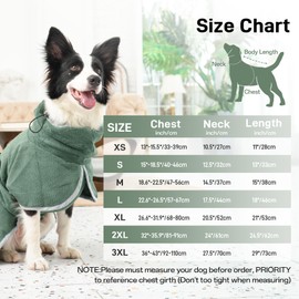 JoyDaog Dog Bathrobe with Bathing Glove for Quick Drying Coats,Doggie Robes with Adjustable Waist Straps for Medium Dogs Easily Absorbantt Towels Wrap,Green XL