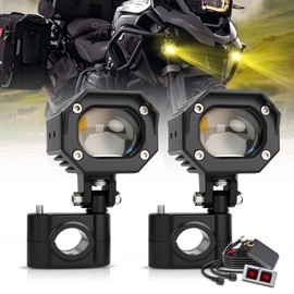 Motorcycle Fog Lights LED 60W 20000LM Auxiliary Driving Light - 7 Lighting Modes (White/Amber), IP68 Waterproof Spot Pod Lights Kit Universal Fit for Motorcycles ATV UTV, 2PCS (MT05-FX-pair)