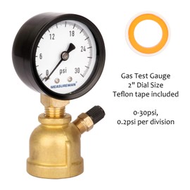 MEASUREMAN 2" Forged Brass Gas Pressure Test Gauge Assembly, 3/4" FNPT Connection, 0-30psi, +/-3-2-3% Accuracy