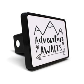 Style In Print Trailer Hitch Cover Adventure Awaits Mountains Other Hobbies Plastic 2 Inches Truck Receiver Black Border Design Only